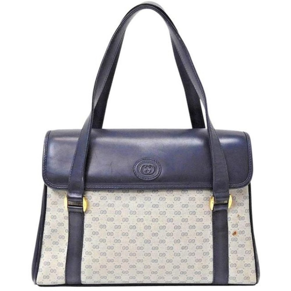Gucci Blue Coated Canvas Gg Supreme Tote Bag Micro Guccissima Print Top Handle